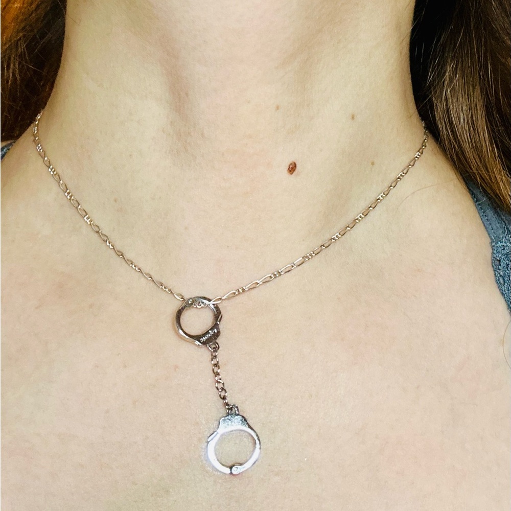 Vintage Silver Handcuff Charm Necklace